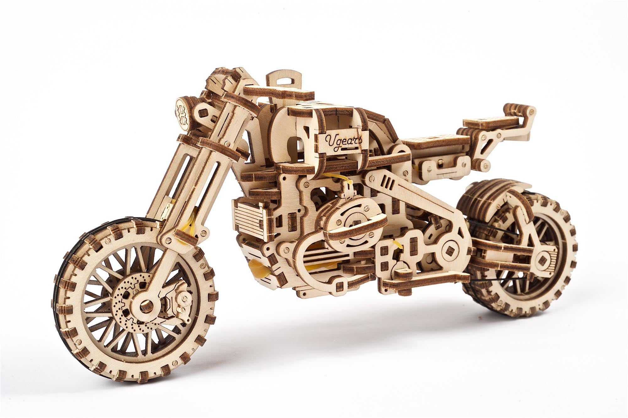 UGears Wooden Mechanical Model Scrambler Motorcycle UGR-10 with side car