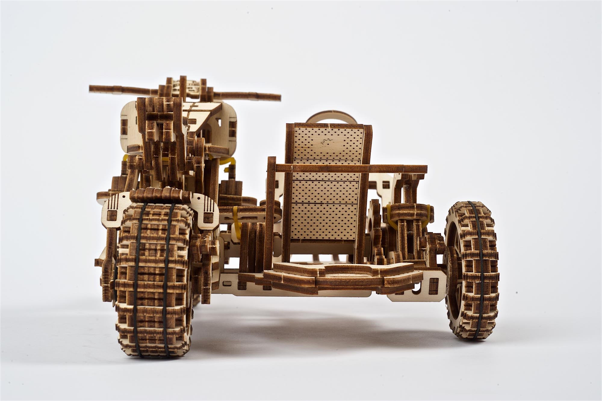 UGears Wooden Mechanical Model Scrambler Motorcycle UGR-10 with side car