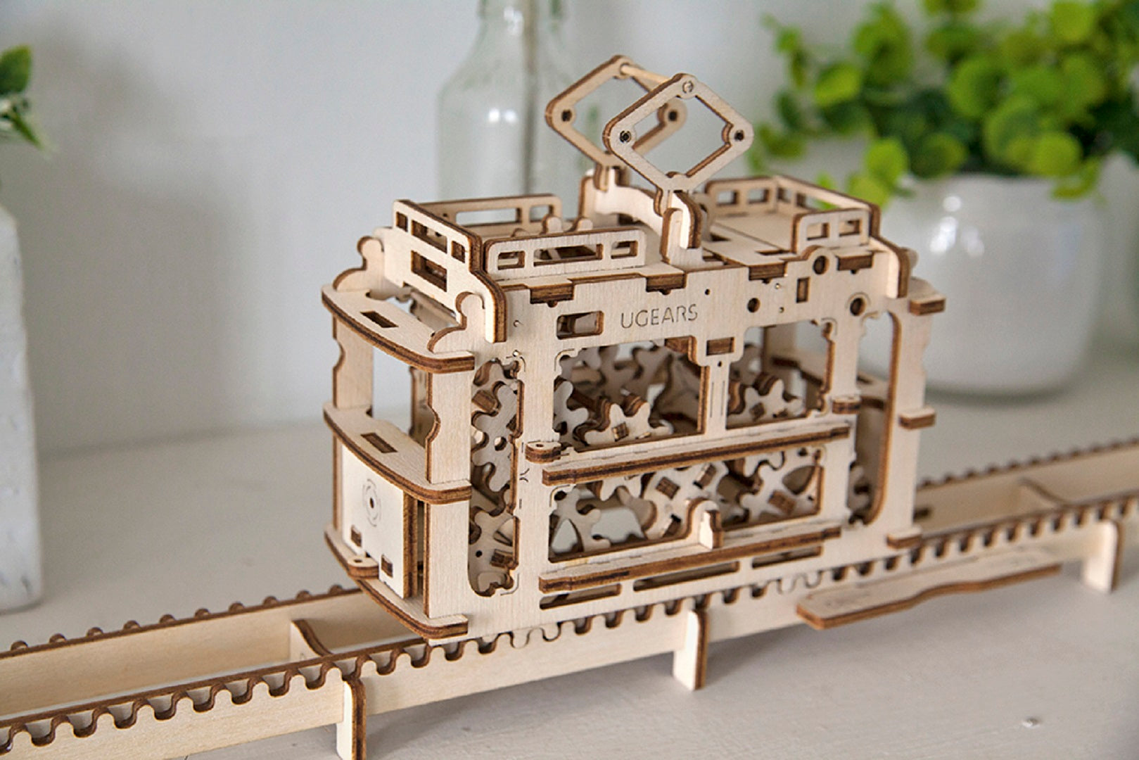 UGears Mechanical Wooden Model 3D Puzzle Kit Tram with Rails