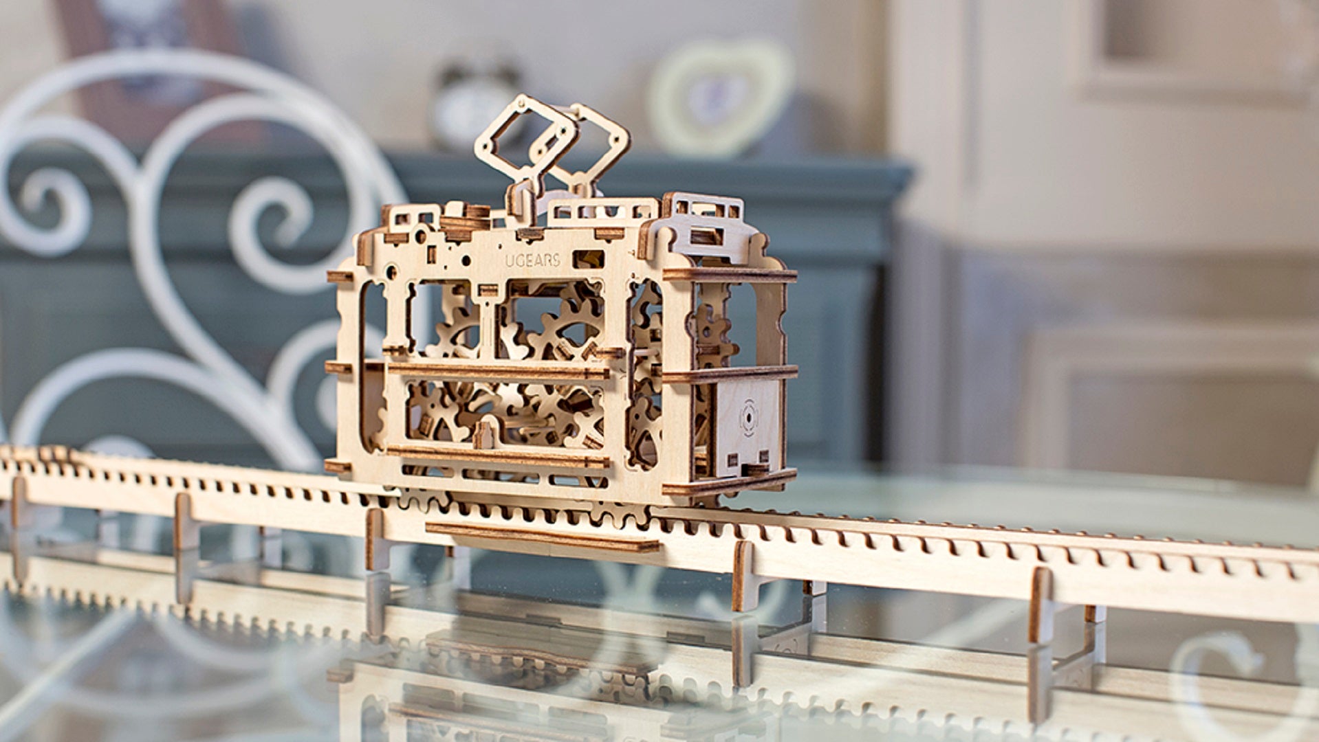 UGears Mechanical Wooden Model 3D Puzzle Kit Tram with Rails