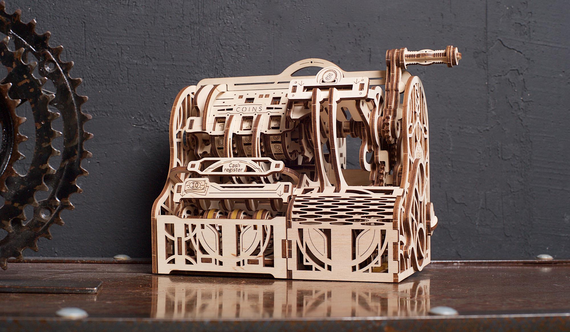 UGears Wooden Mechanical Model 3D Puzzle Kit Cash Register