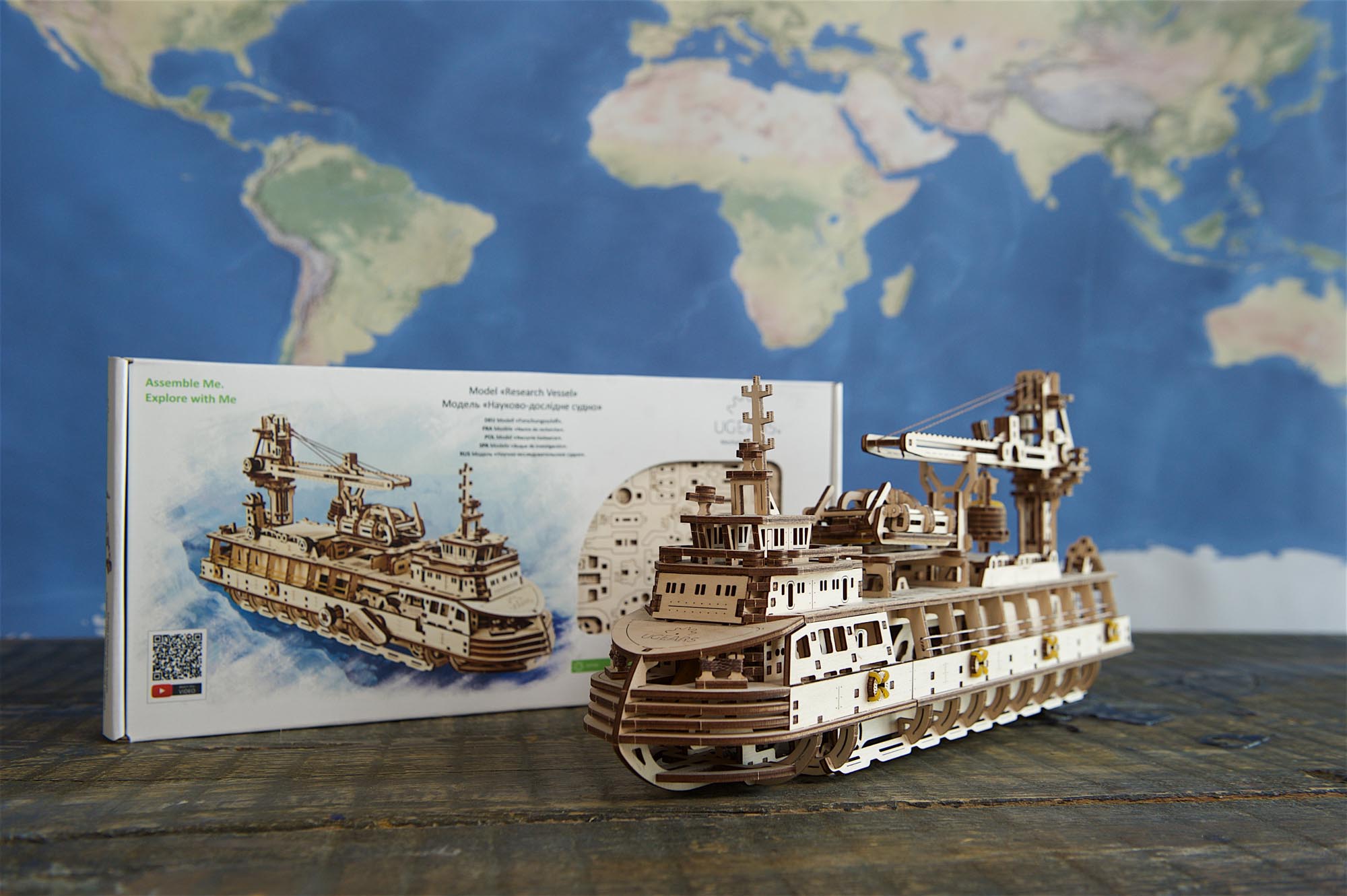 UGears Wooden Mechanical Model 3D Puzzle Kit Research Vessel