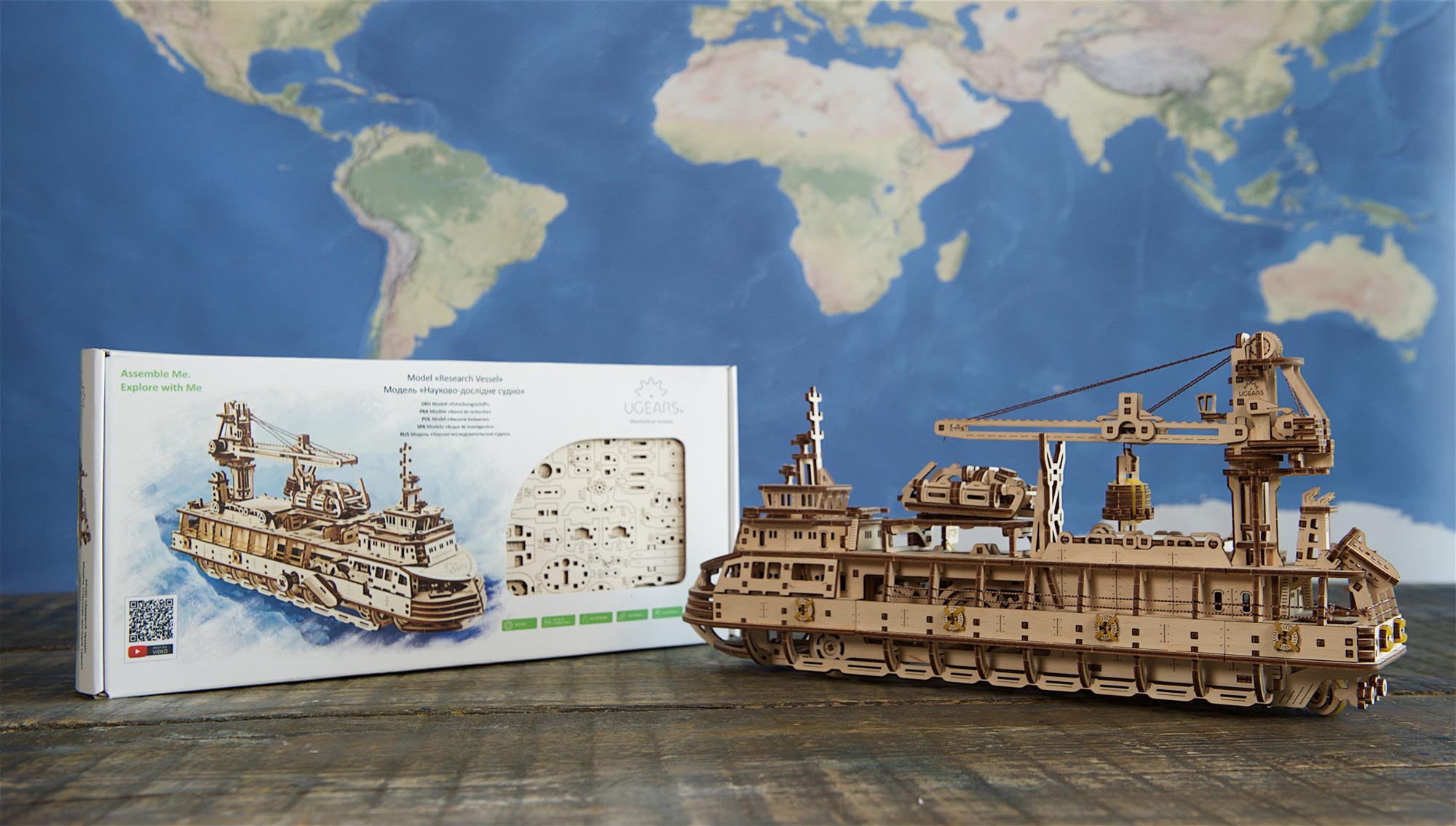 UGears Wooden Mechanical Model 3D Puzzle Kit Research Vessel