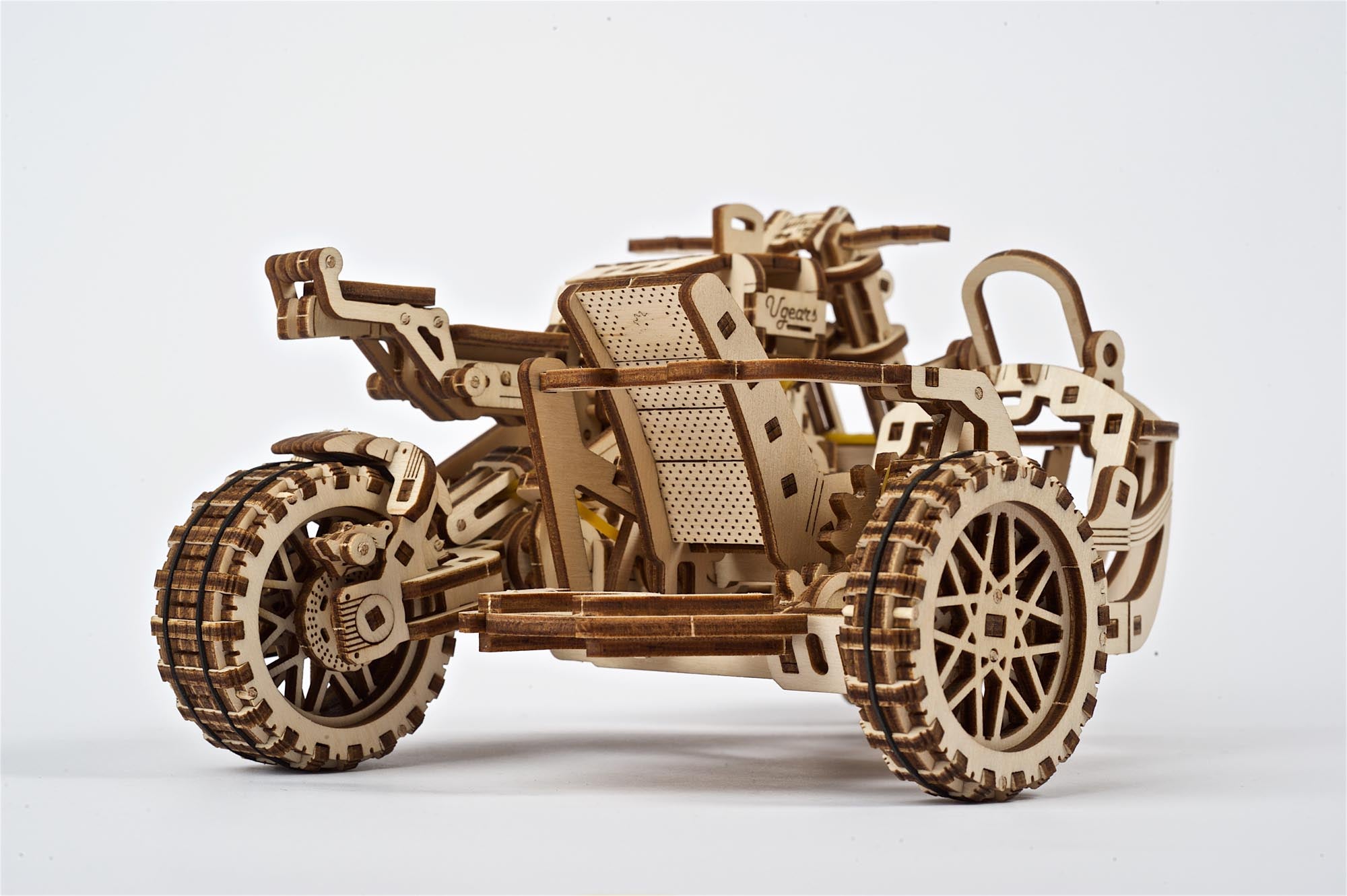 UGears Wooden Mechanical Model Scrambler Motorcycle UGR-10 with side car
