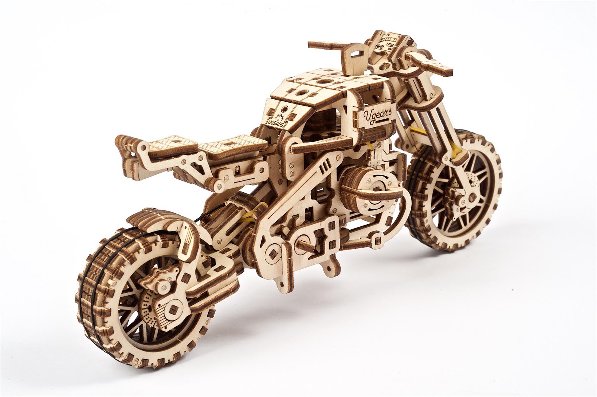 UGears Wooden Mechanical Model Scrambler Motorcycle UGR-10 with side car