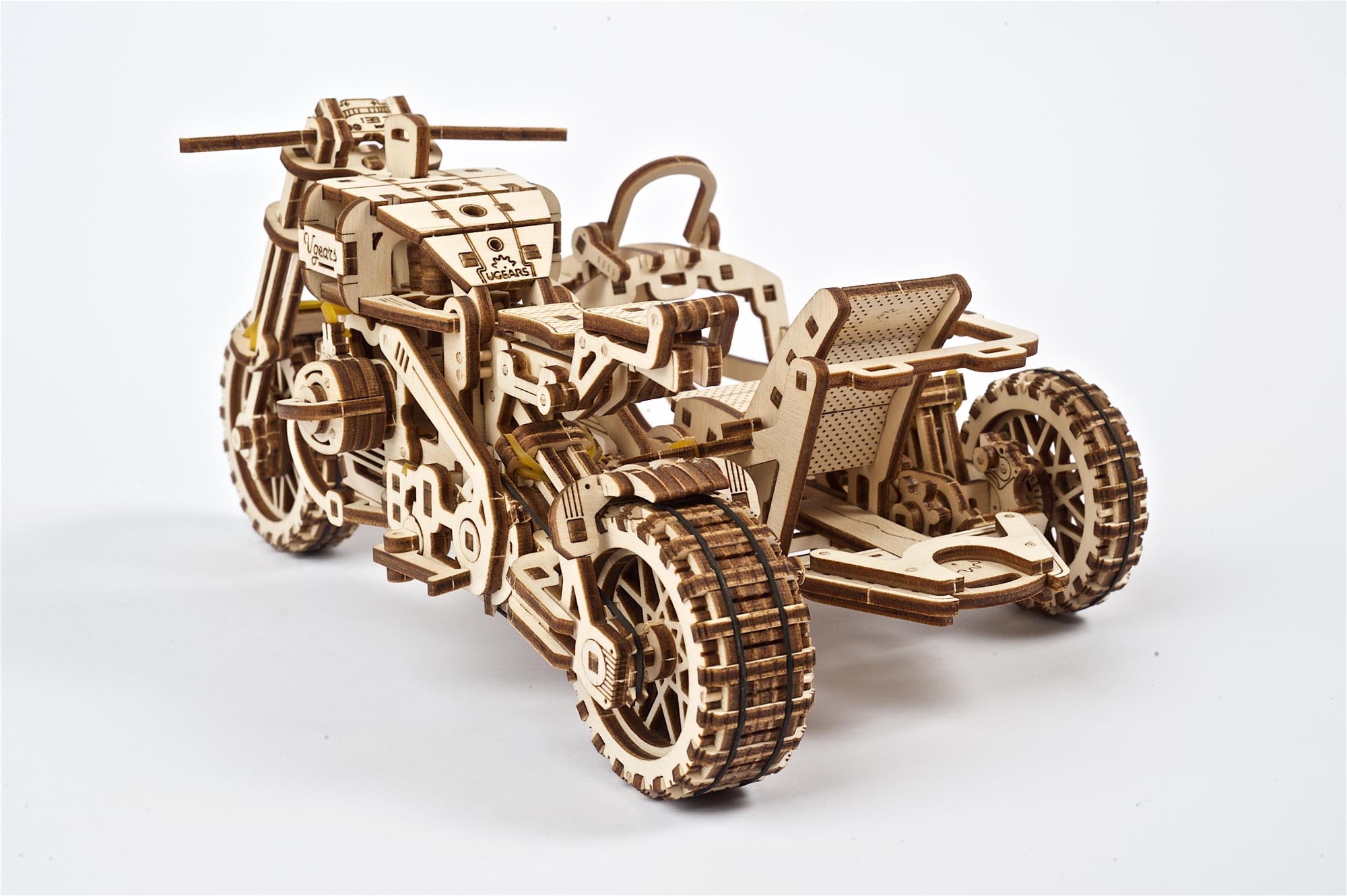 UGears Wooden Mechanical Model Scrambler Motorcycle UGR-10 with side car