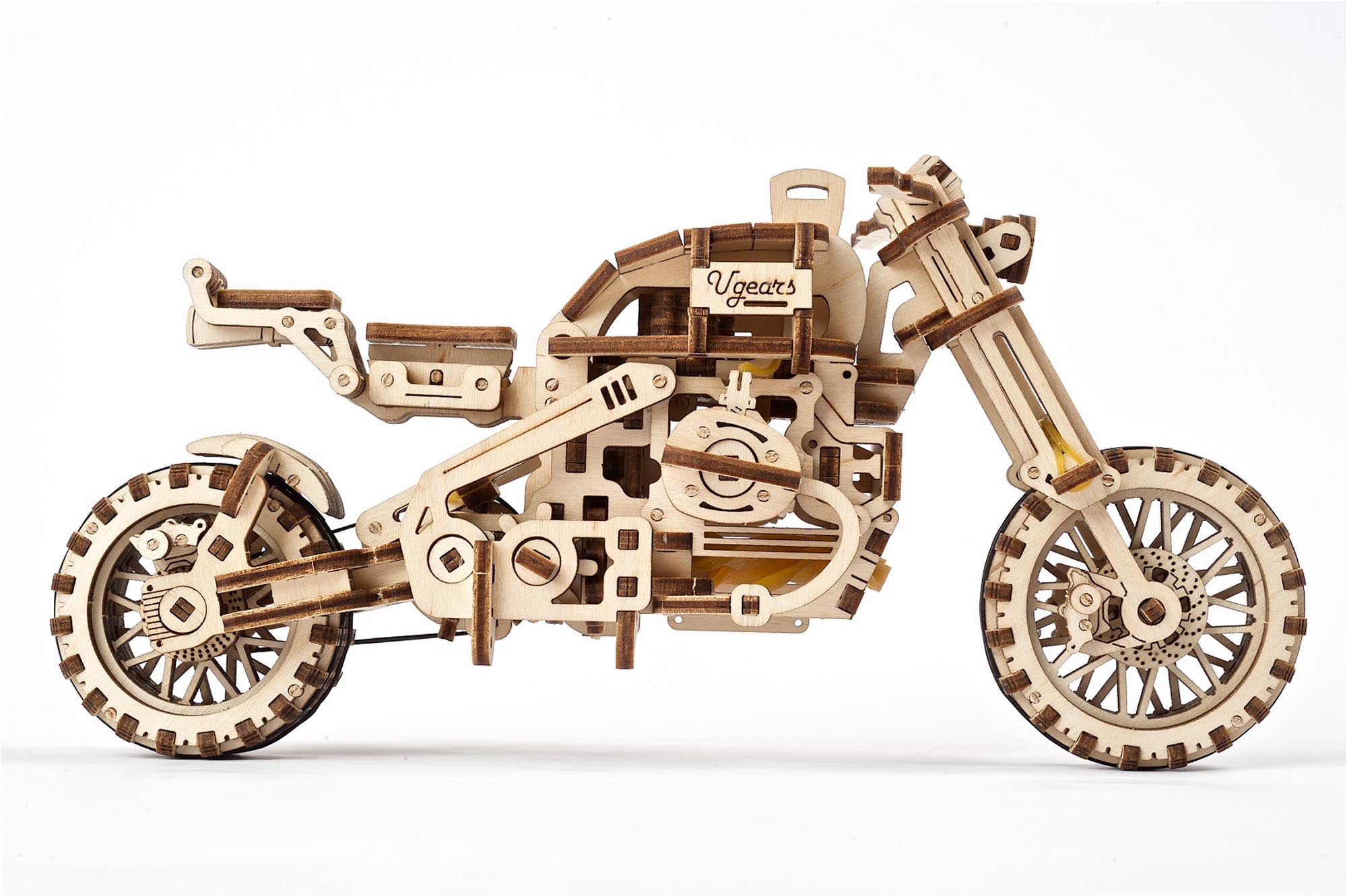 UGears Wooden Mechanical Model Scrambler Motorcycle UGR-10 with side car