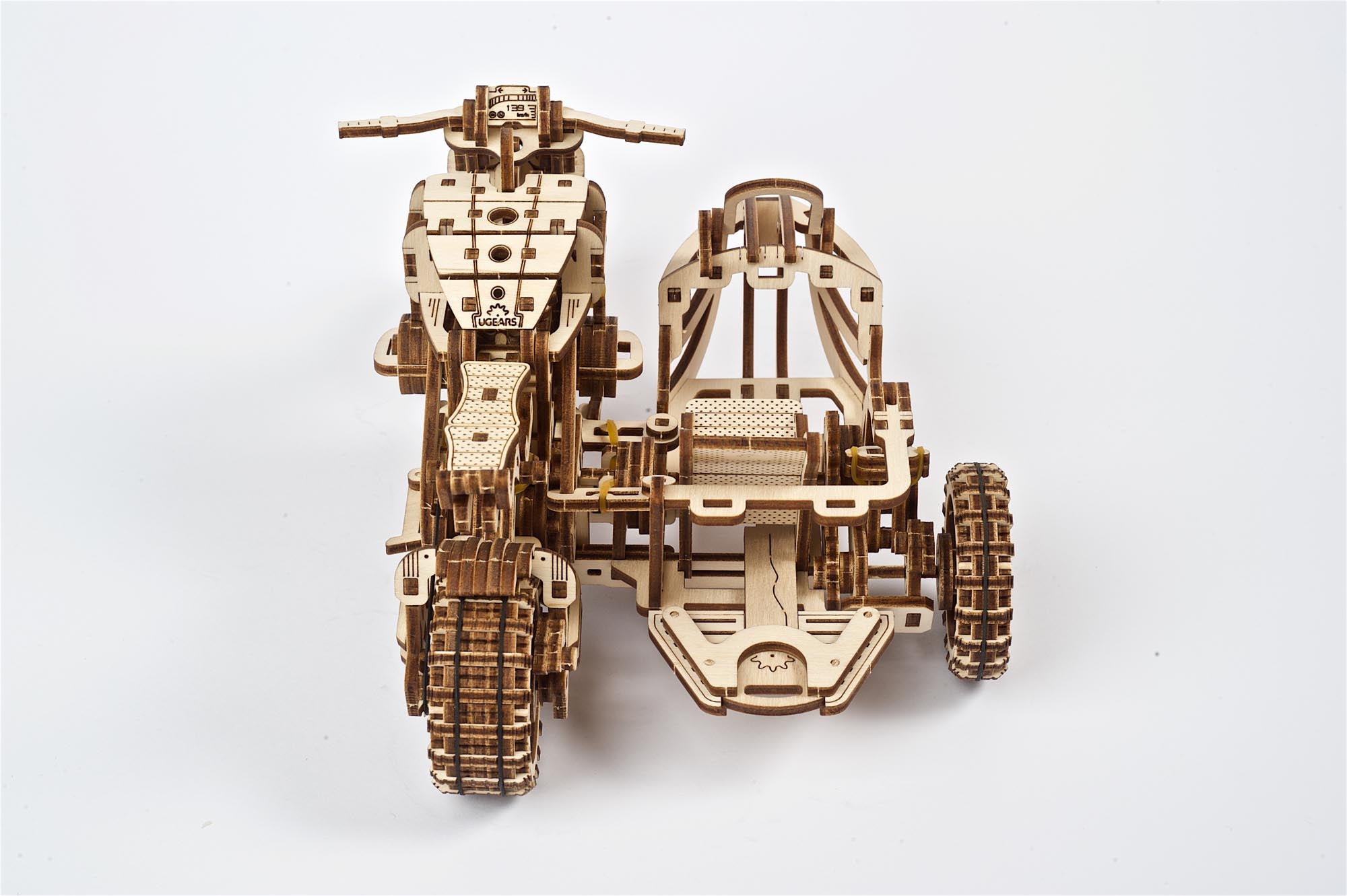 UGears Wooden Mechanical Model Scrambler Motorcycle UGR-10 with side car