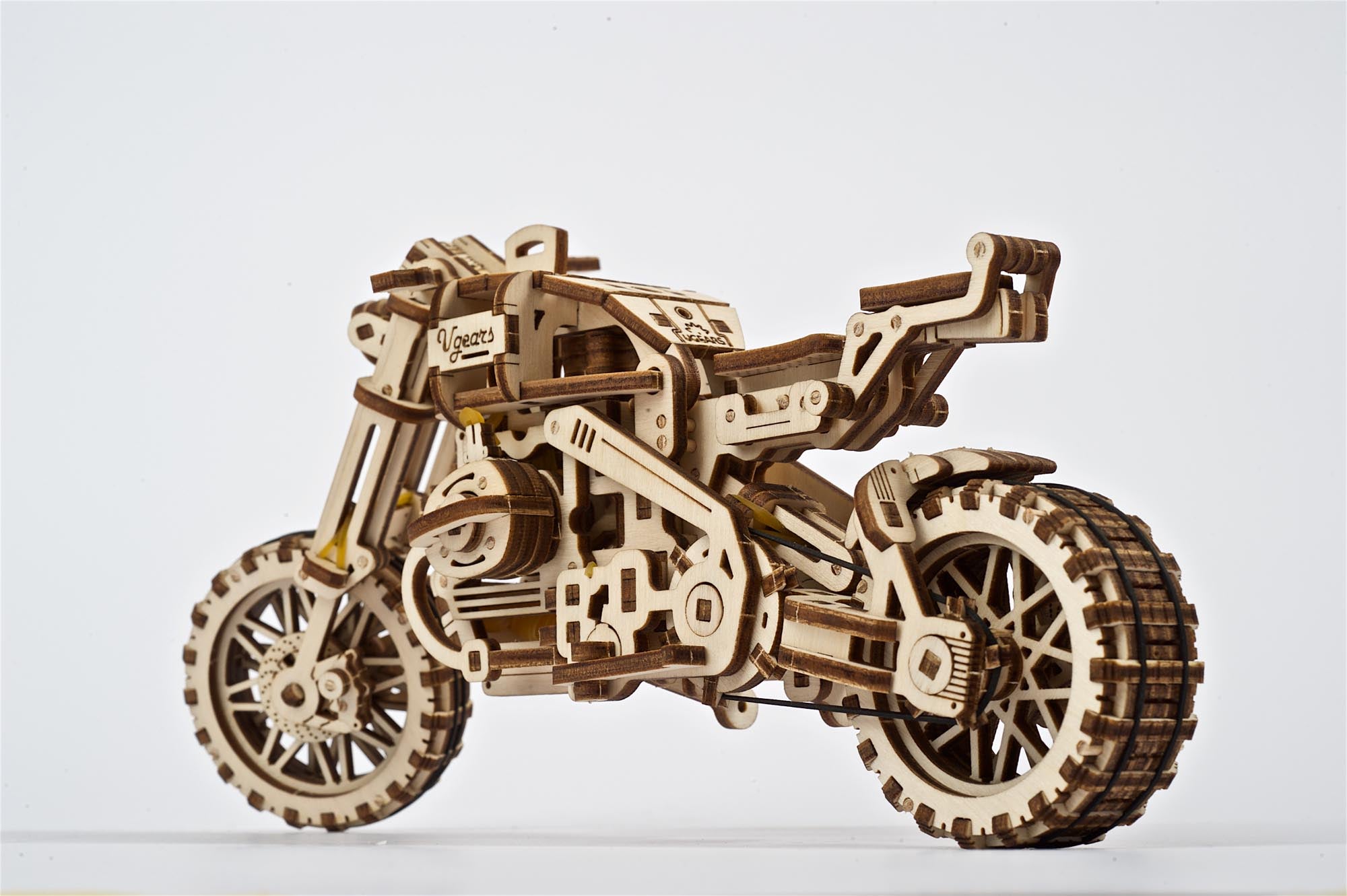 UGears Wooden Mechanical Model Scrambler Motorcycle UGR-10 with side car