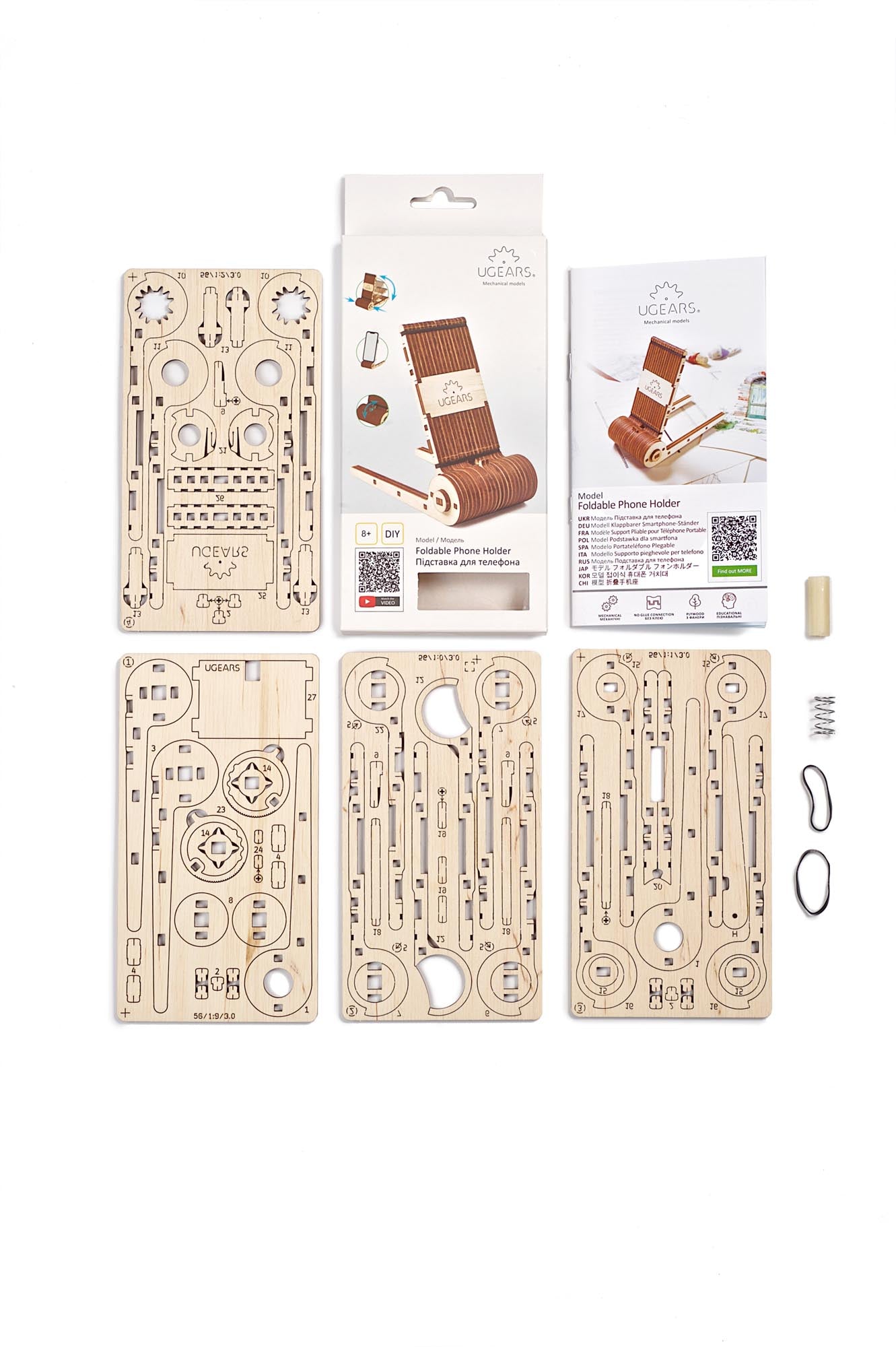 UGEARS Mechanical Wooden Model Foldable Phone Holder Stand