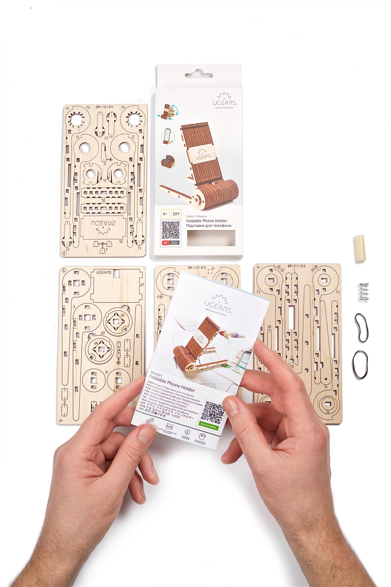 UGEARS Mechanical Wooden Model Foldable Phone Holder Stand