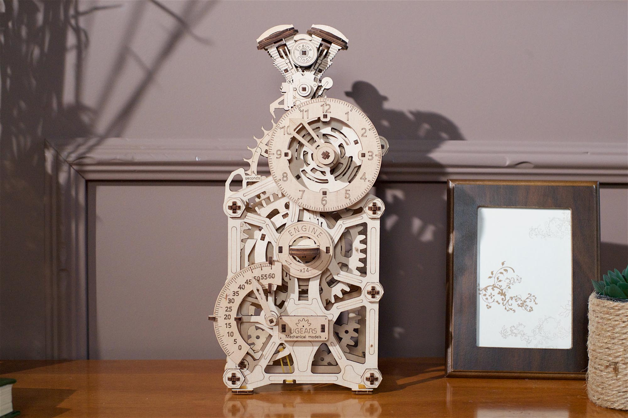 UGears Engine Clock Wooden Mechanical Model