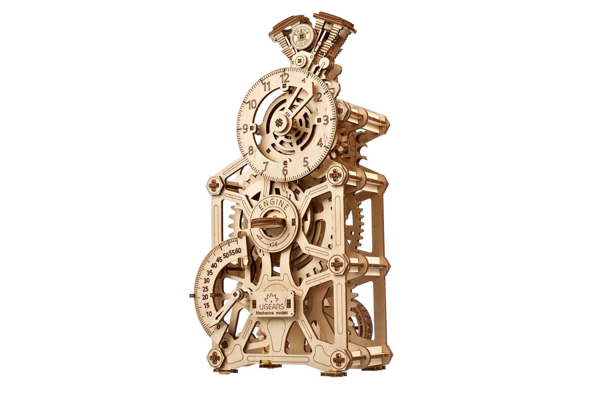 UGears Engine Clock 3D Puzzle - Wooden Model Kits for Adults – 3D Wooden Models to Build - DIY Mechanical Wooden Pendulum Clock Puzzle with Moving