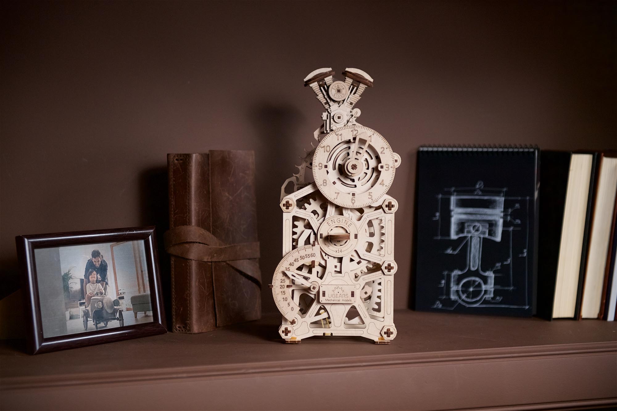 UGears Engine Clock Wooden Mechanical Model