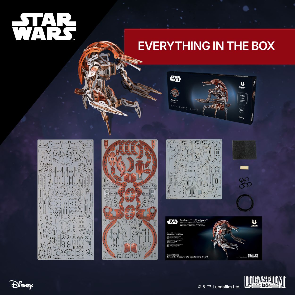 UGears Droideka™ Star Wars™ Collection | 3D Wooden Mechanical Puzzles | STEM Building & Engineering Kits