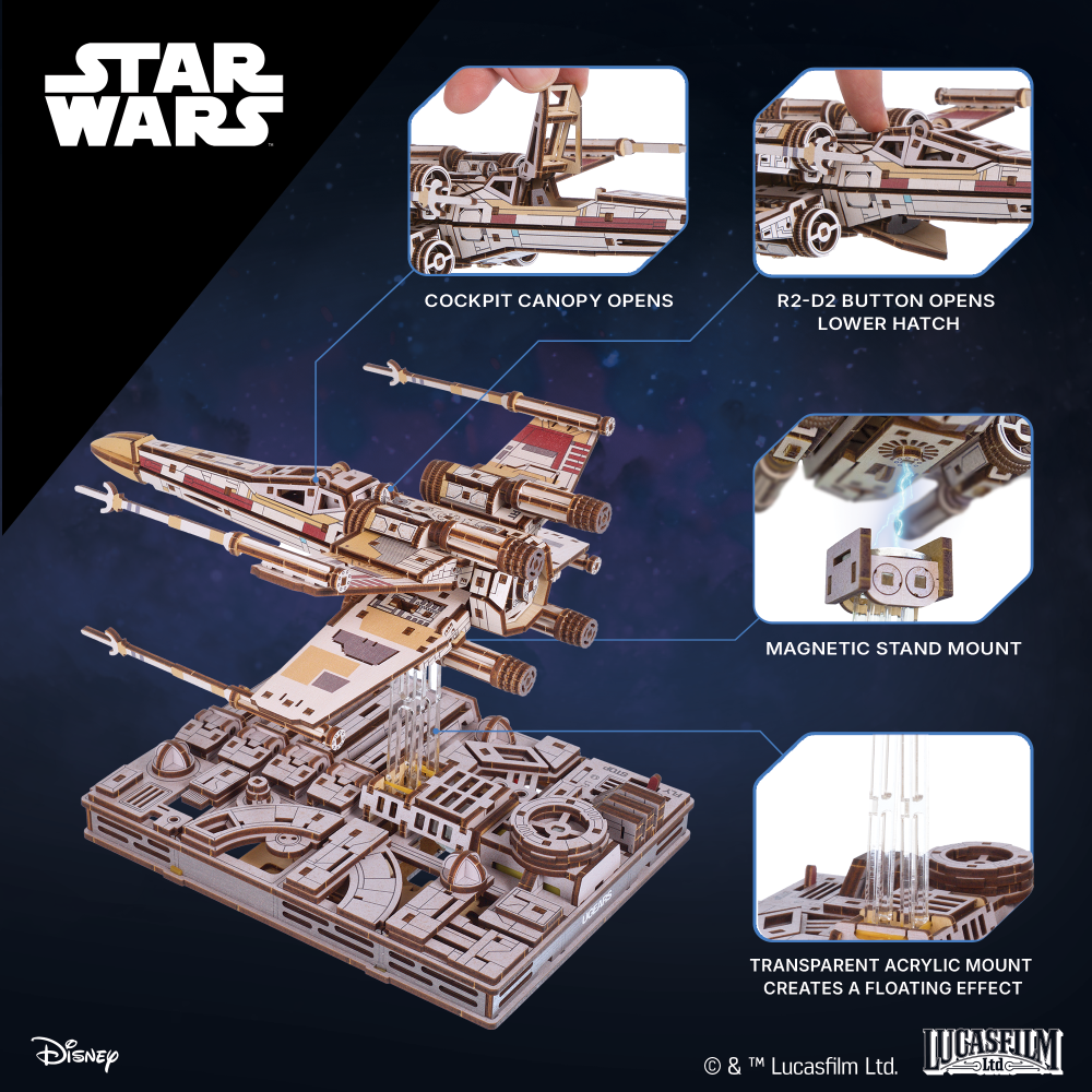 Maqueta 3D UGEARS X-Wing Starfighter De Star Wars - 455 Piezas Madera, Motorizado, Sin Pegamento, Regalo Adultos