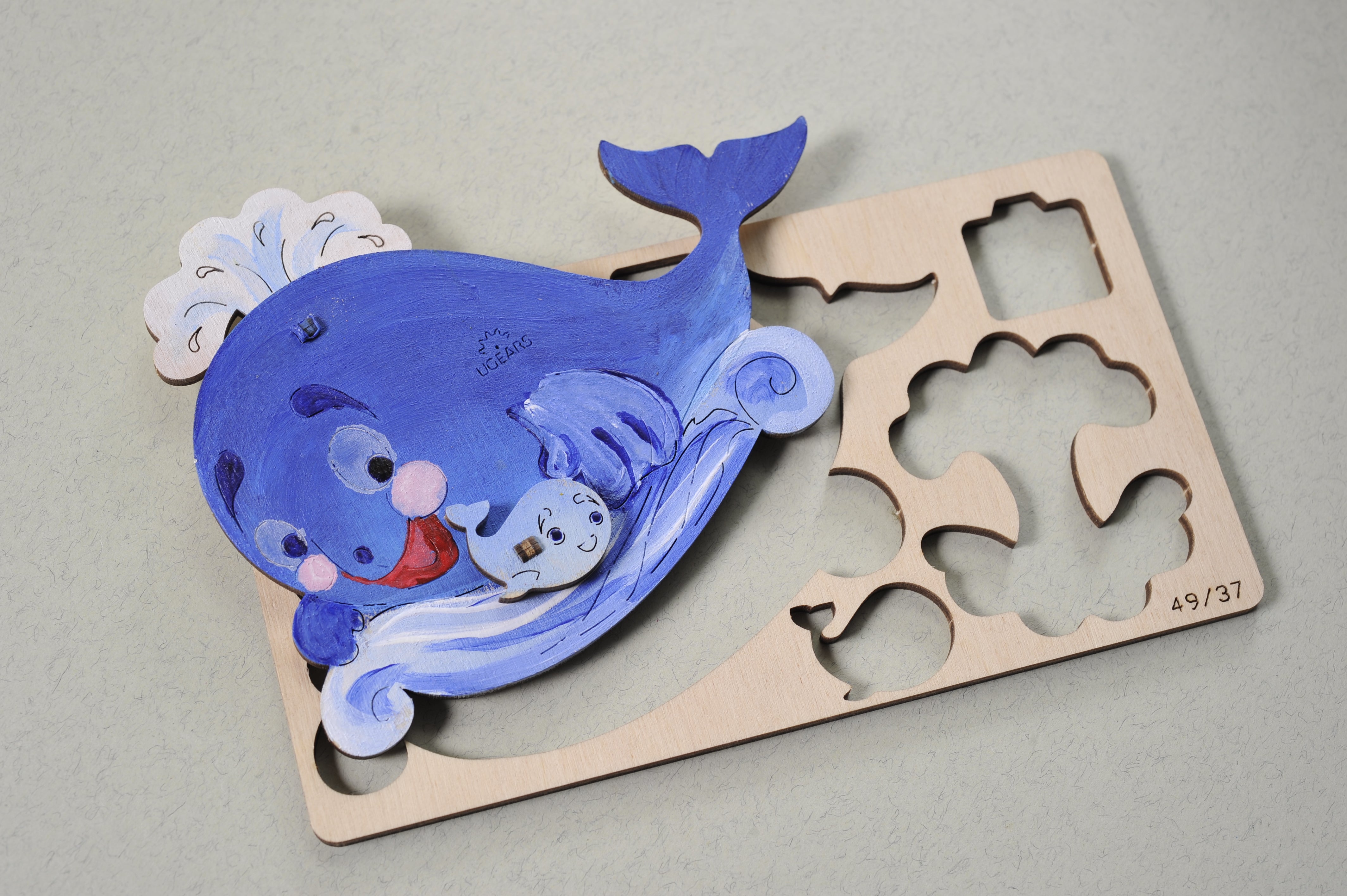 UGears 4Kids Coloring Models Set #1 - 7 Large (Donkey, Kitten & Puppy, Motorcyclist, Whale, Locomotive, Sailboat and Steamboat)