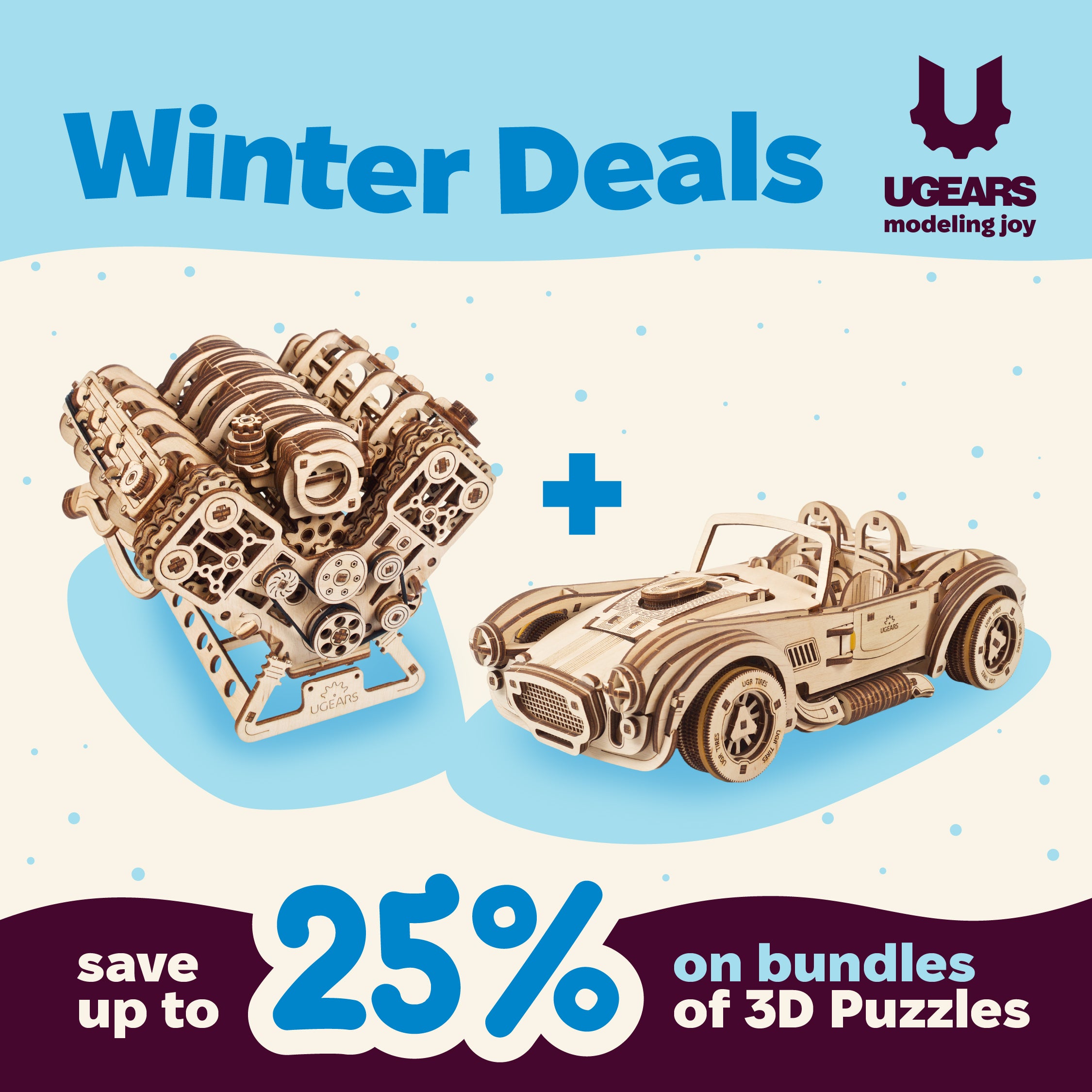 UGears V8 Engine + Drift Cobra Racing Car