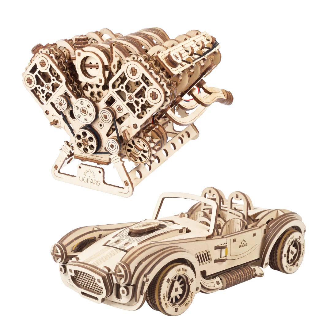 UGears V8 Engine + Drift Cobra Racing Car