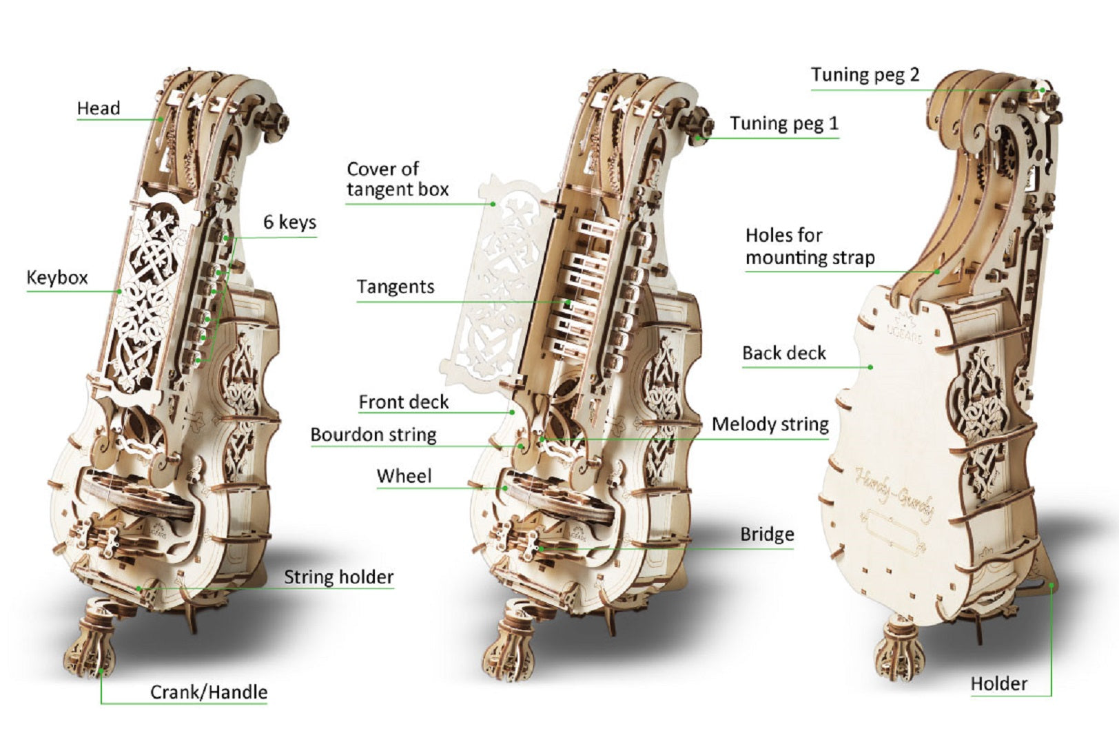 UGears Wooden Mechanical Model Hurdy Gurdy Musical Instrument