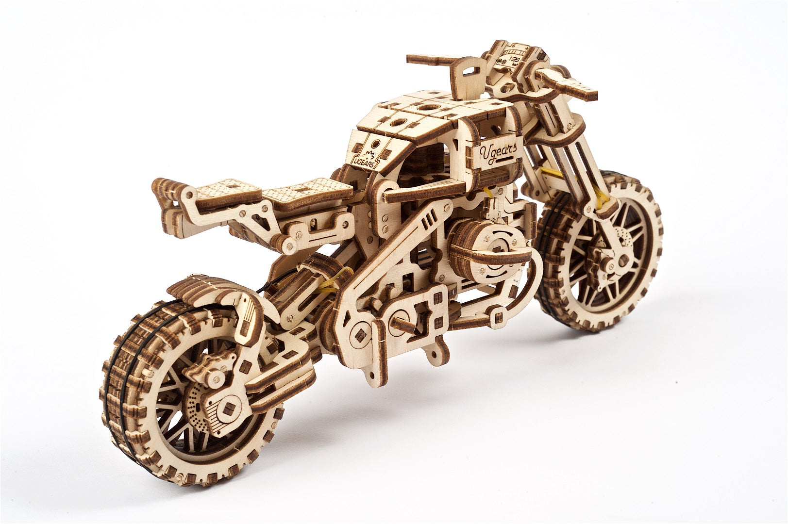 UGears Wooden Mechanical Model Scrambler Motorcycle UGR-10 with side car