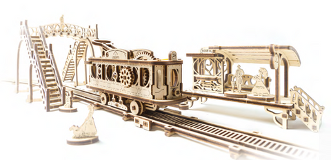 UGears Mechanical Wooden Model 3D Puzzle Kit Mechanical Town Series Tram Line tramline