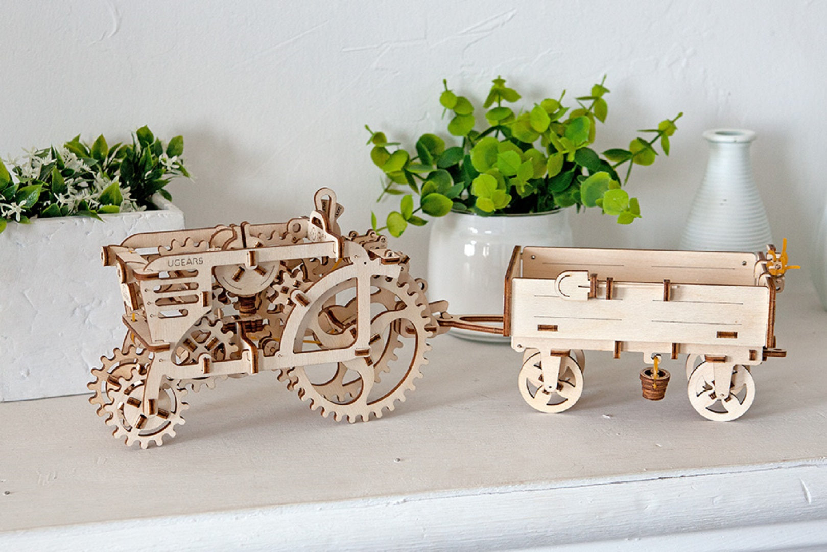 UGears Mechanical Wooden Model 3D Puzzle Kit Trailer for Tractor