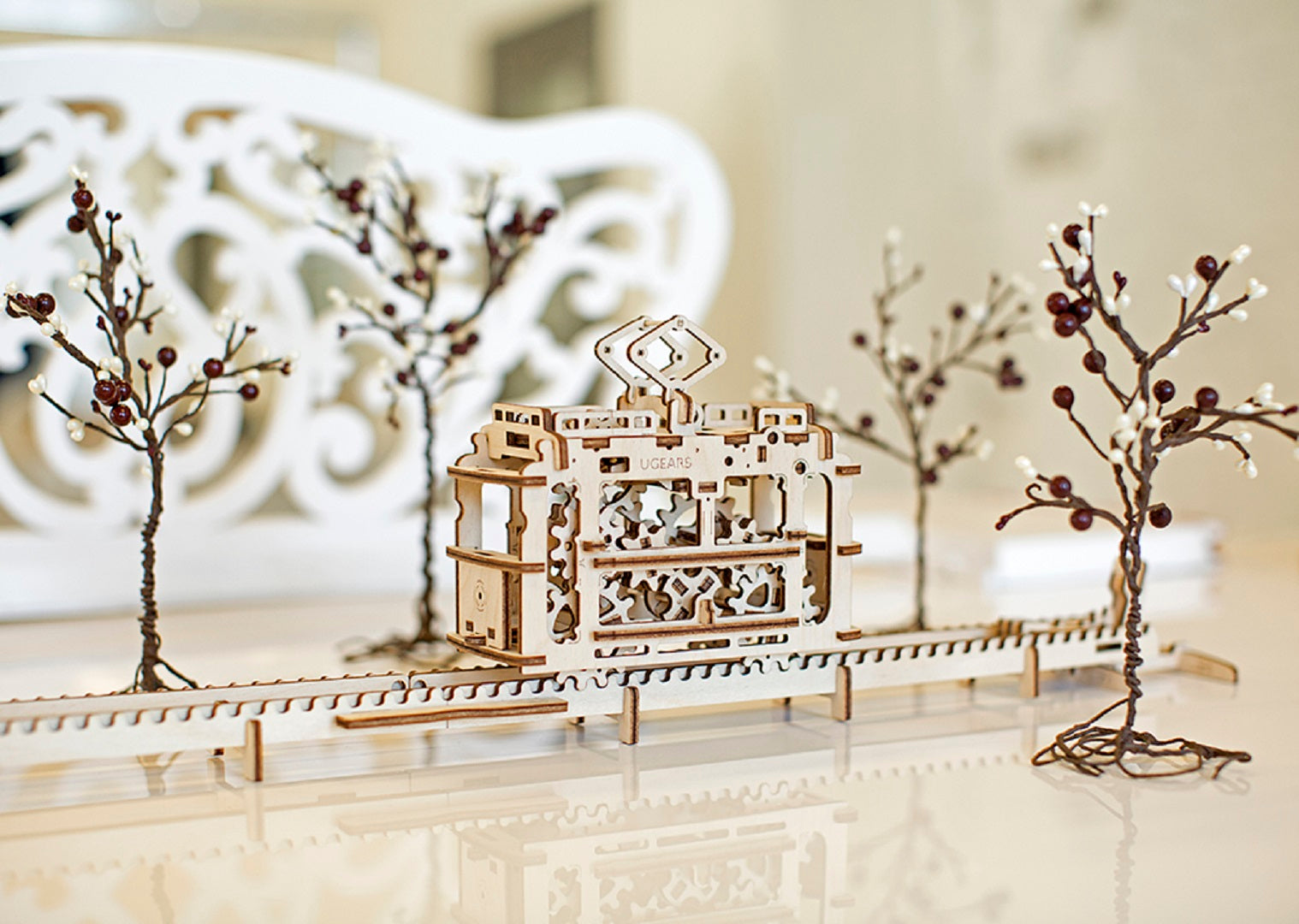 UGears Mechanical Wooden Model 3D Puzzle Kit Tram with Rails