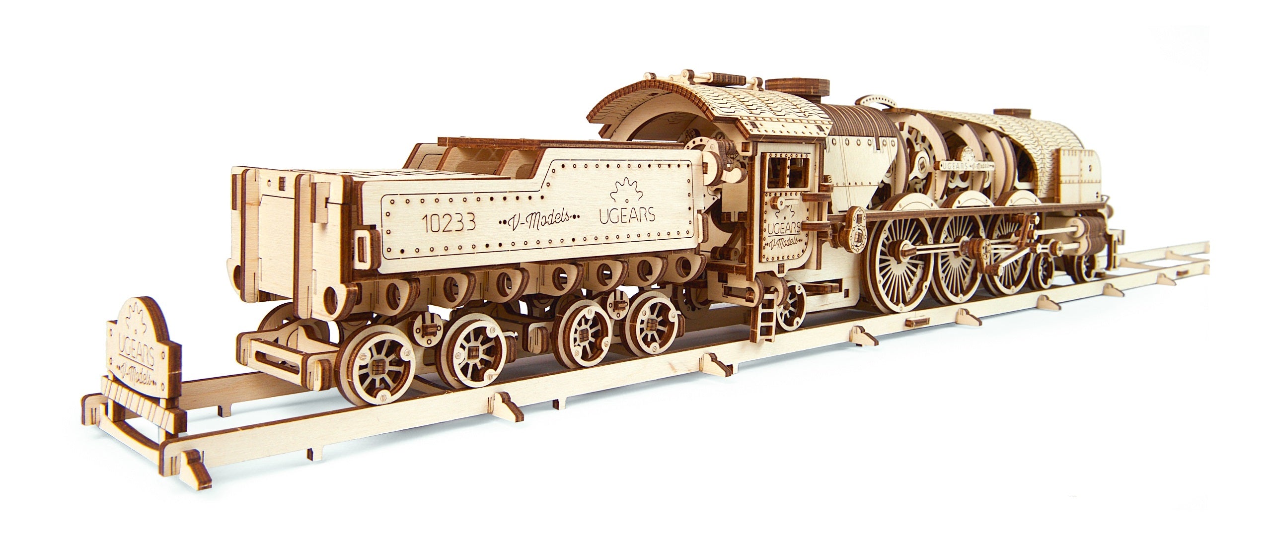 ダークブラウン 茶色 Ugears ユーギアーズ V-Express Steam Train with Tender V-Express蒸気機関車  70058 通販