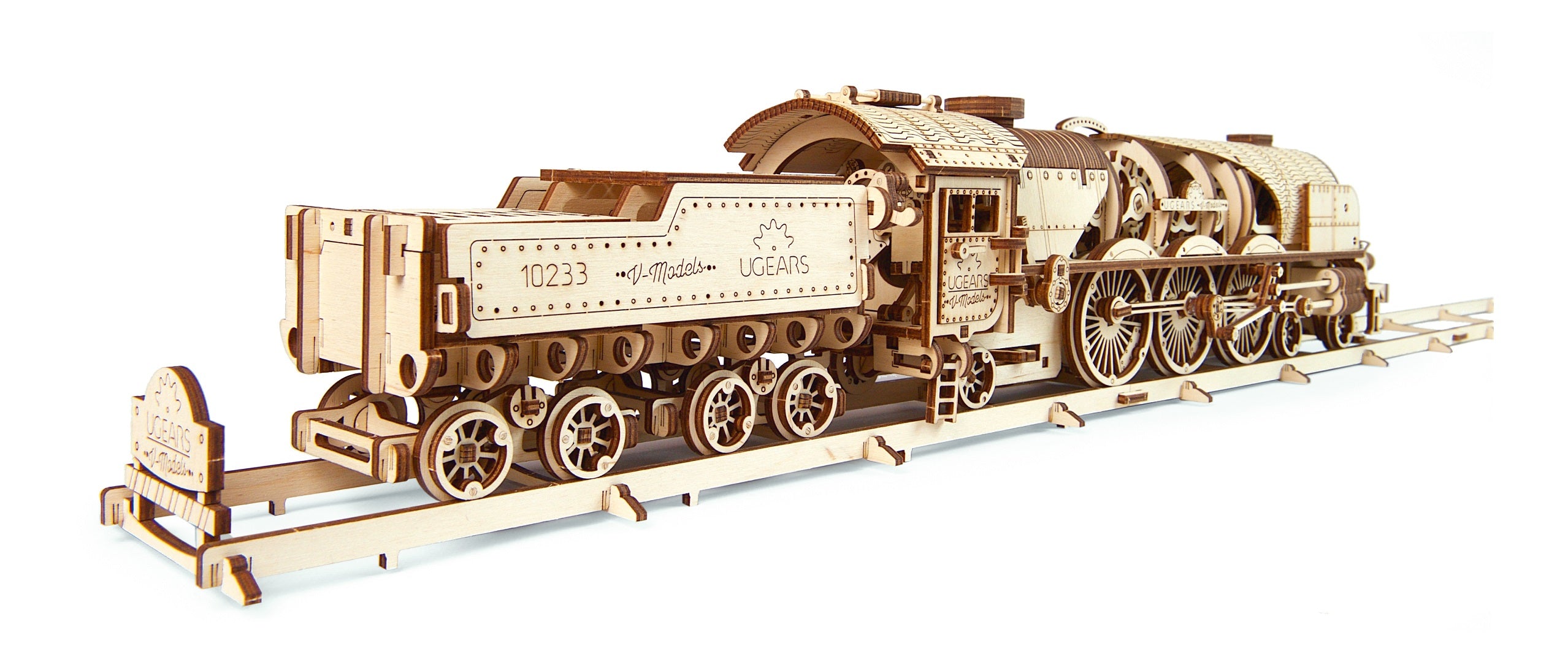 UGears Mechanical Model V-Express Steam Train Locomotive with Tender Veter