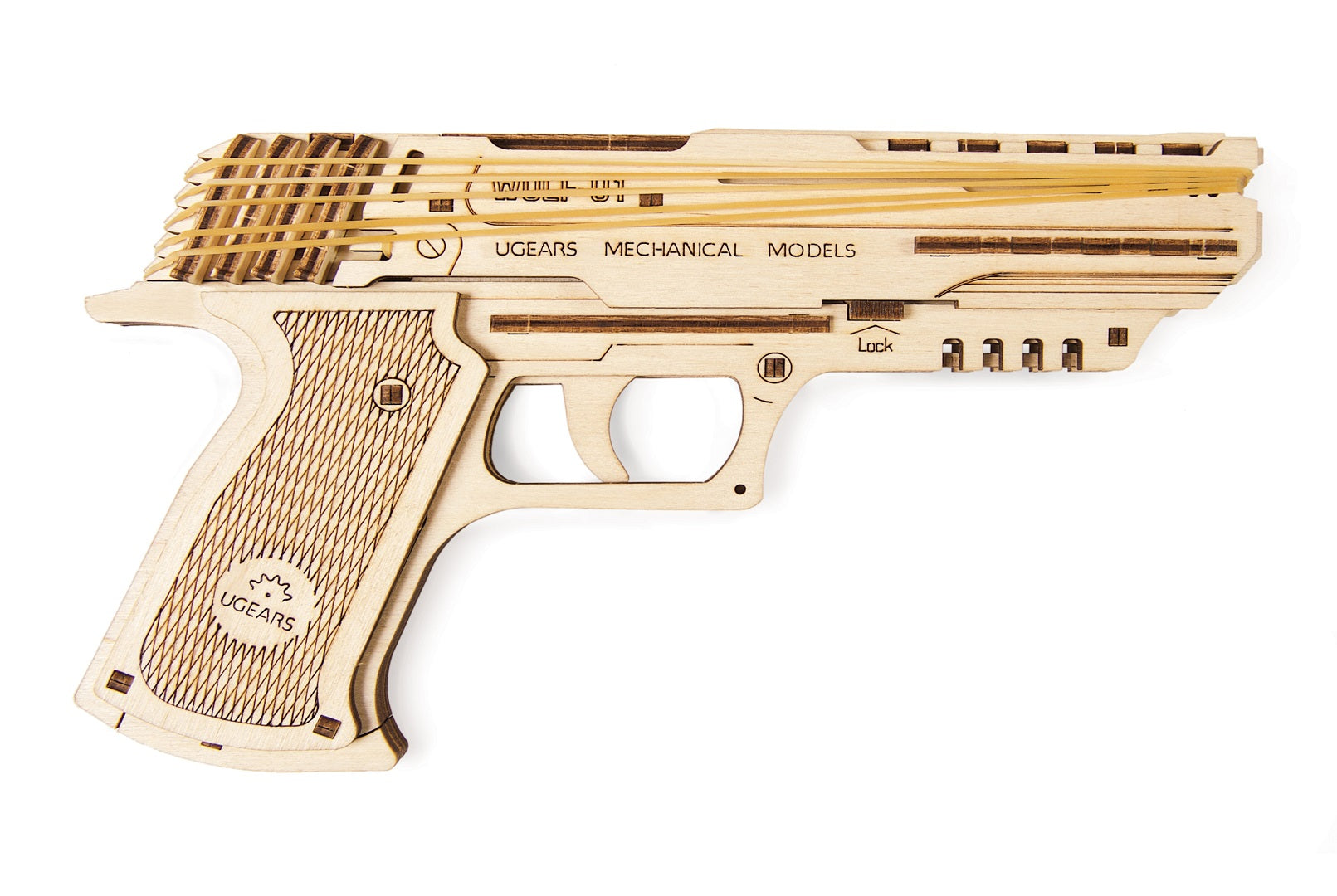 UGears Wooden Mechanical Model Wolf-01 Rubber Band Hand Gun