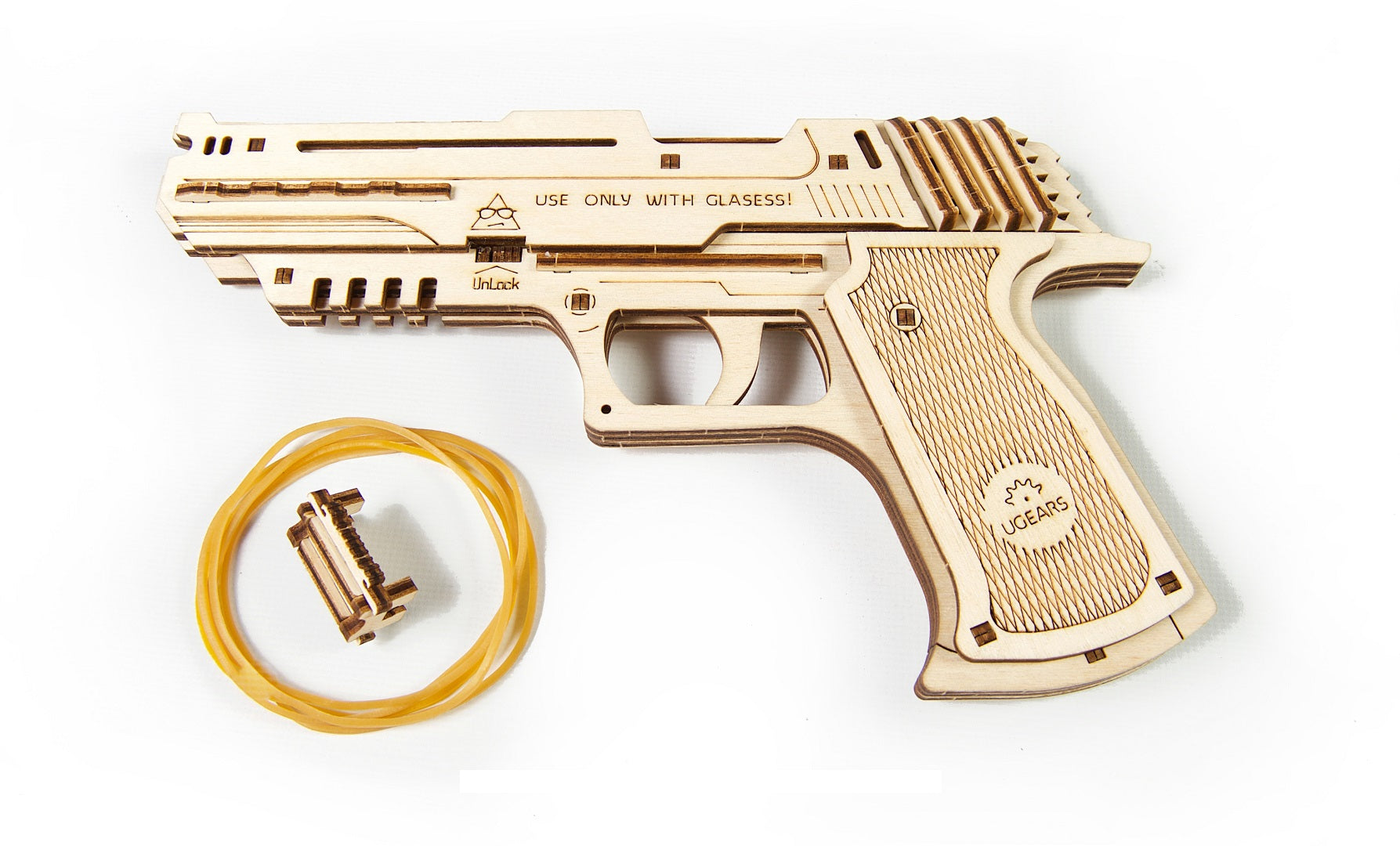 UGears Wooden Mechanical Model Wolf-01 Rubber Band Hand Gun