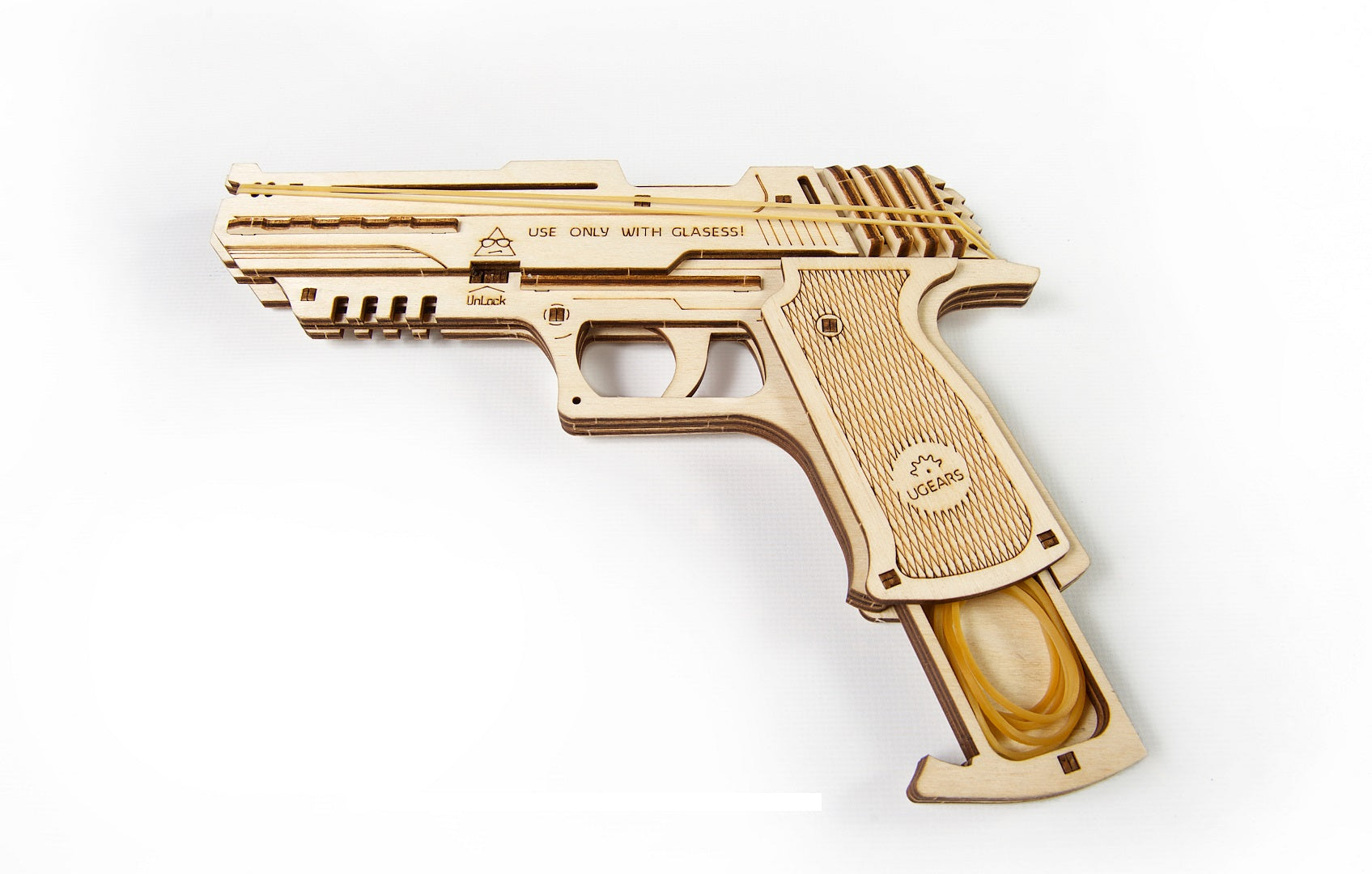 UGears Wooden Mechanical Model Wolf-01 Rubber Band Hand Gun