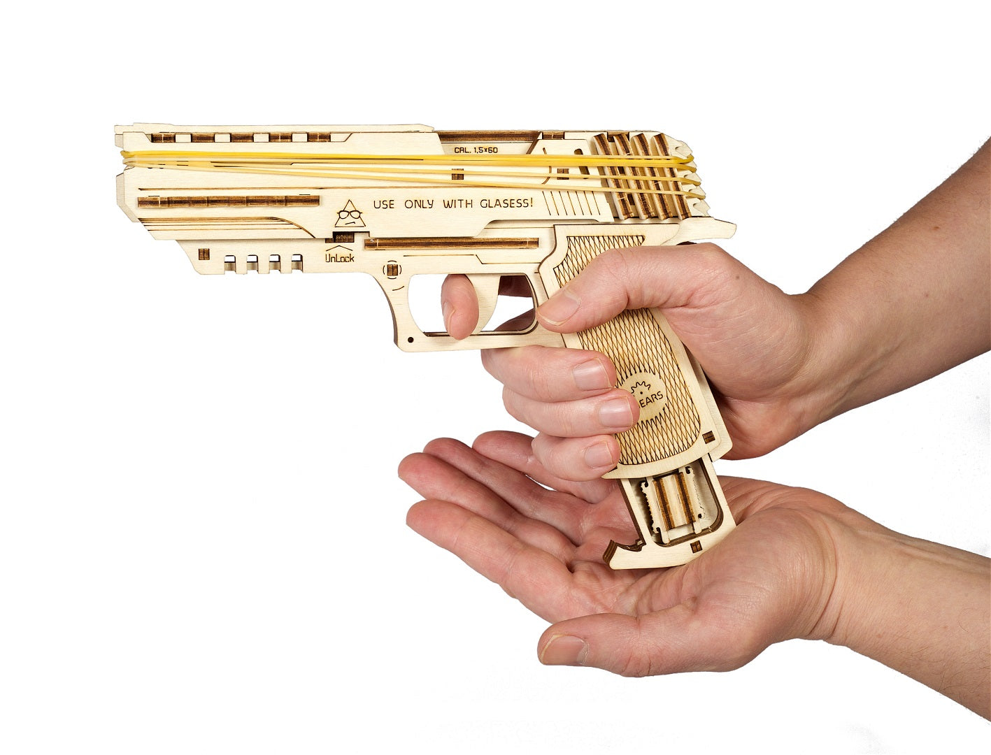 UGears Wooden Mechanical Model Wolf-01 Rubber Band Hand Gun